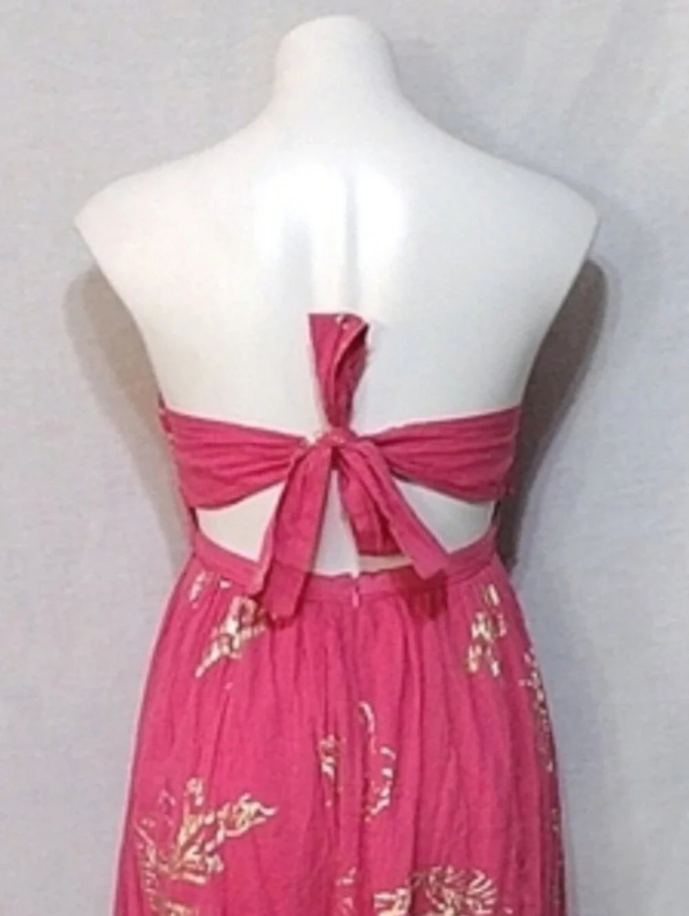 NWT Free People Strapless Metallic Floral Maxi Dress XS Open Back Tie Resort
